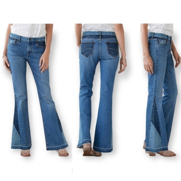 Driftwood Cleo Besties Trilogy Contrast Color Denim Flare Leg Jeans Size 32 - Picture 1 of 17